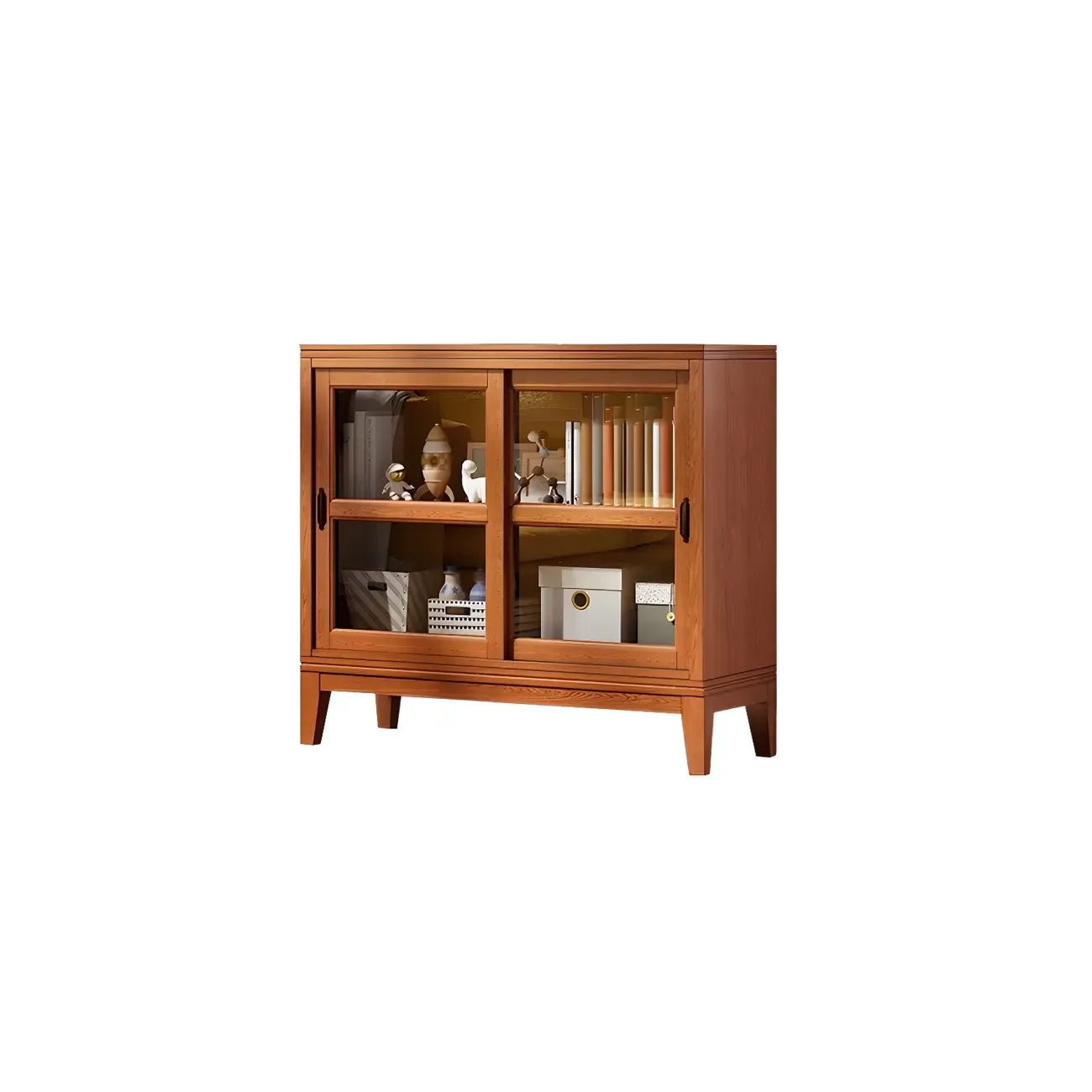 Adjustable Wood Glass Display Cabinet with Sliding Doors
