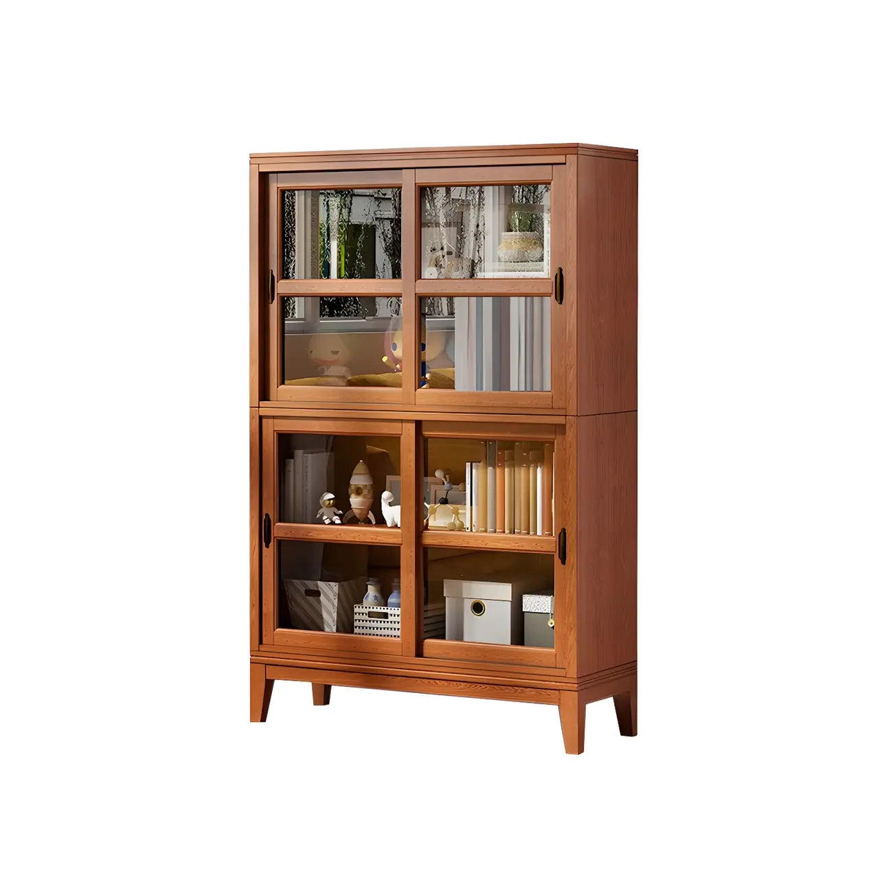 Adjustable Wood Glass Display Cabinet with Sliding Doors