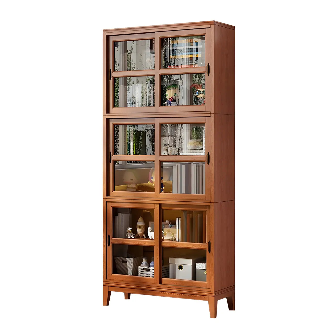 Adjustable Wood Glass Display Cabinet with Sliding Doors