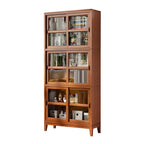 Adjustable Wood Glass Display Cabinet with Sliding Doors