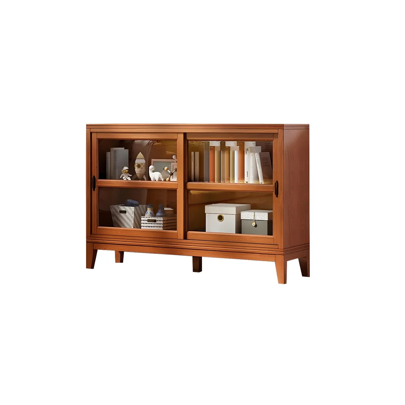 Adjustable Wood Glass Display Cabinet with Sliding Doors