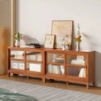 Adjustable Wood Glass Display Cabinet with Sliding Doors