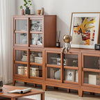 Adjustable Wood Glass Display Cabinet with Sliding Doors