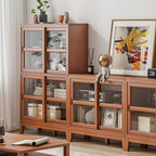 Adjustable Wood Glass Display Cabinet with Sliding Doors