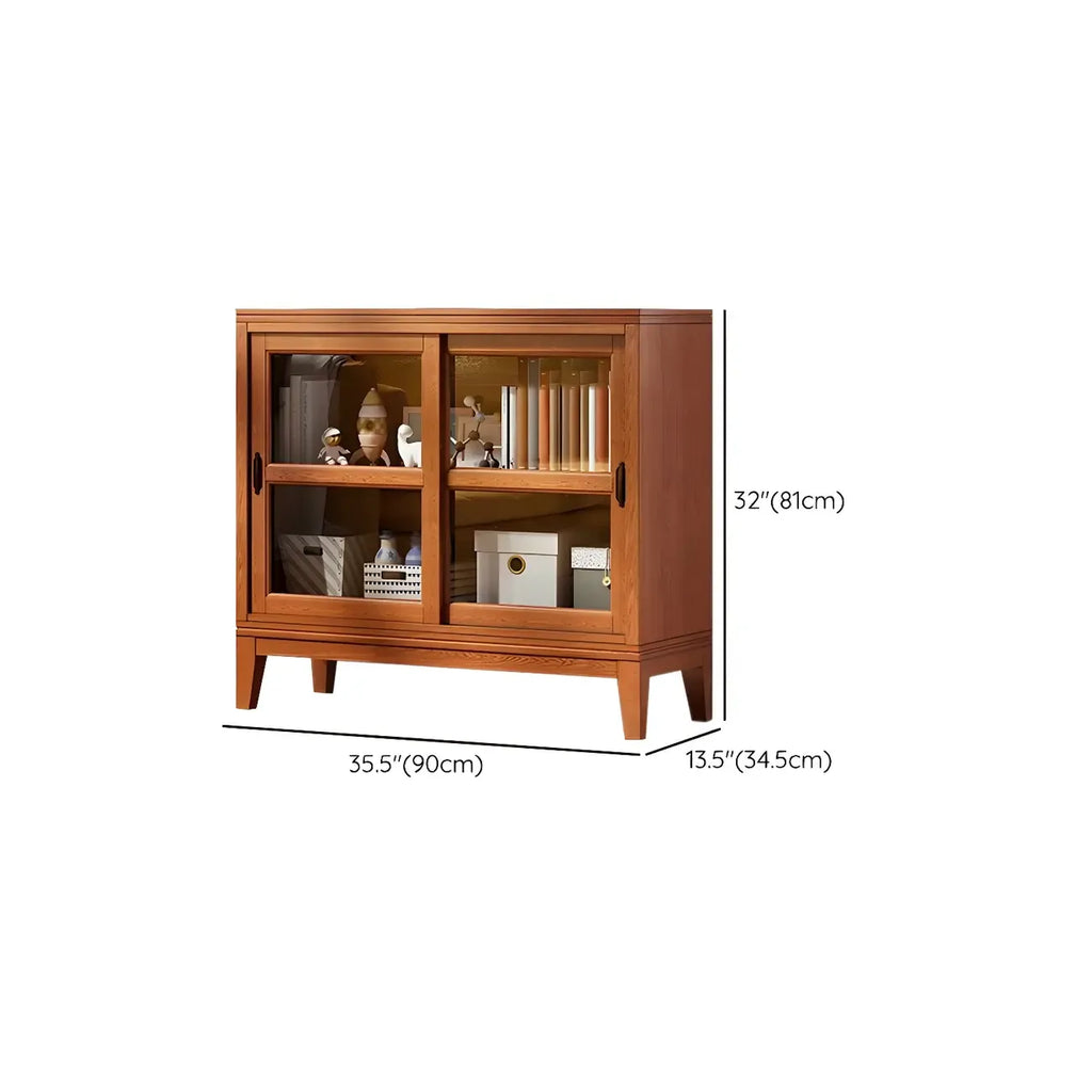 Adjustable Wood Glass Display Cabinet with Sliding Doors