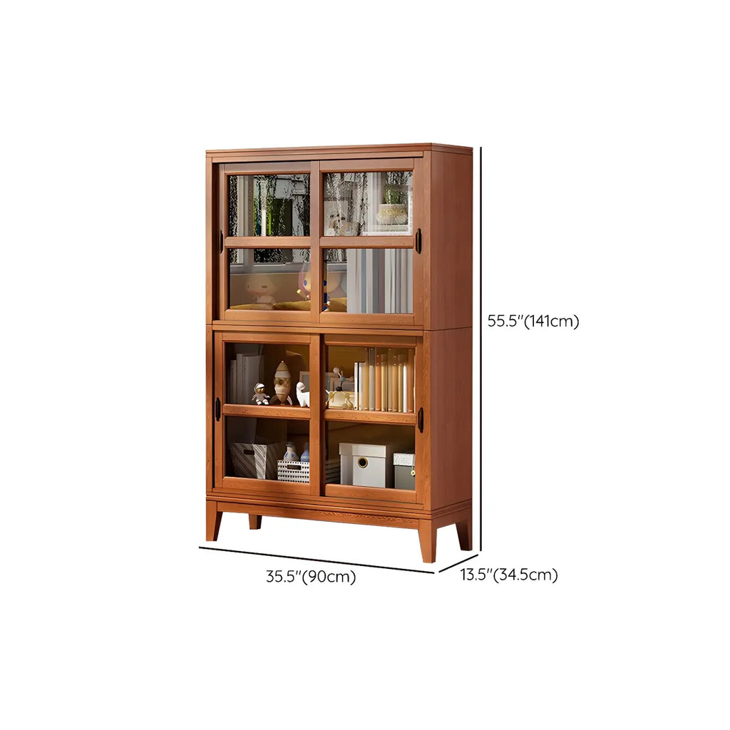 Adjustable Wood Glass Display Cabinet with Sliding Doors