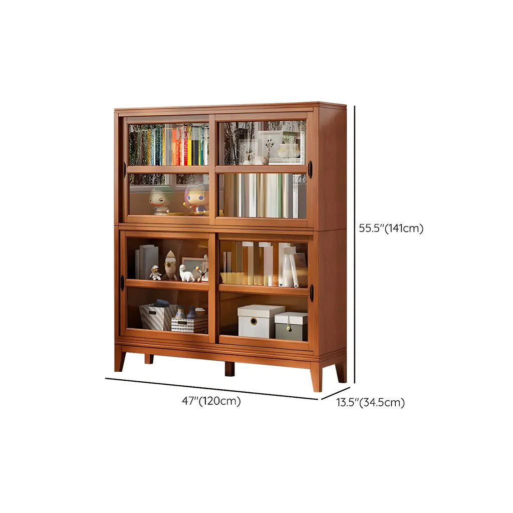 Adjustable Wood Glass Display Cabinet with Sliding Doors