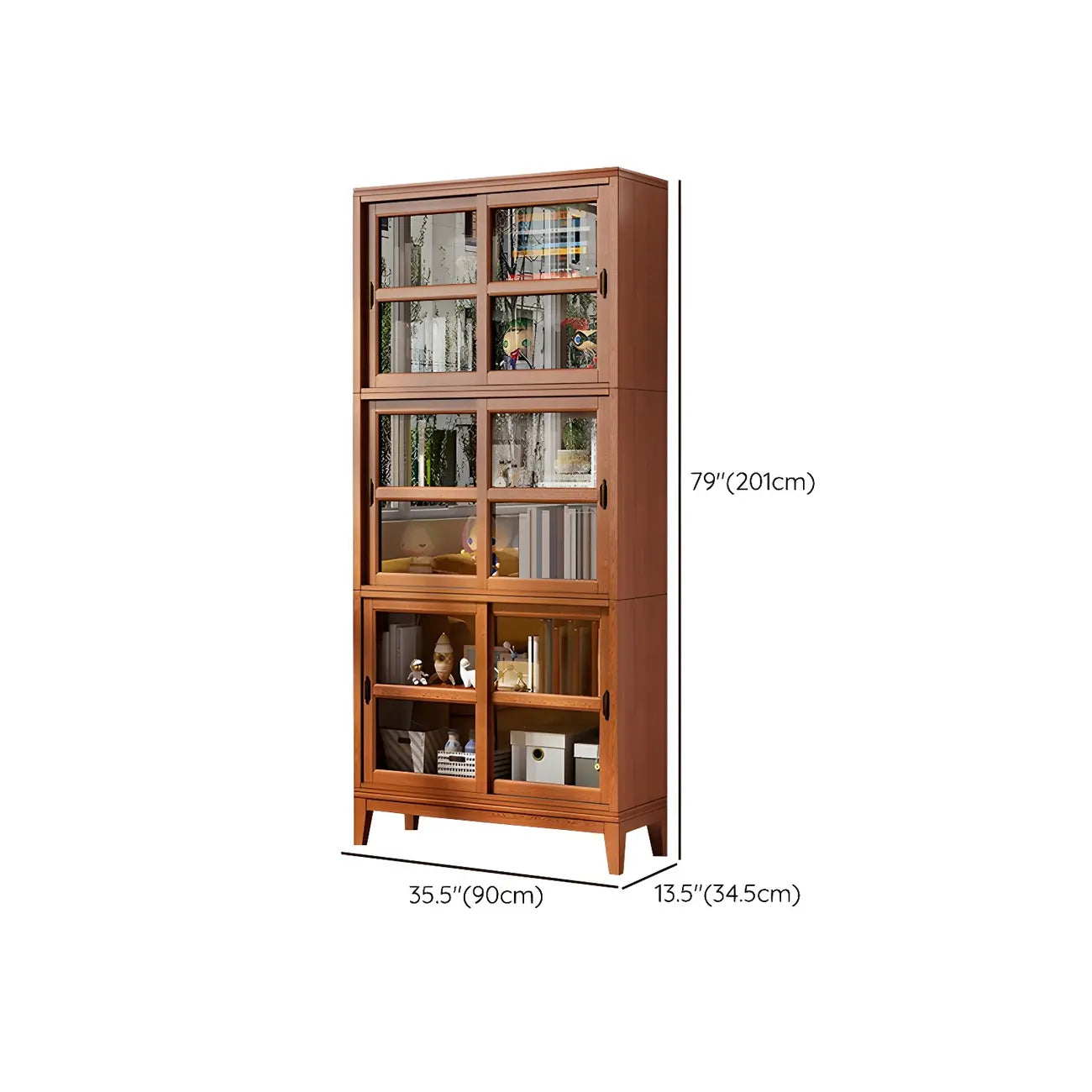 Adjustable Wood Glass Display Cabinet with Sliding Doors