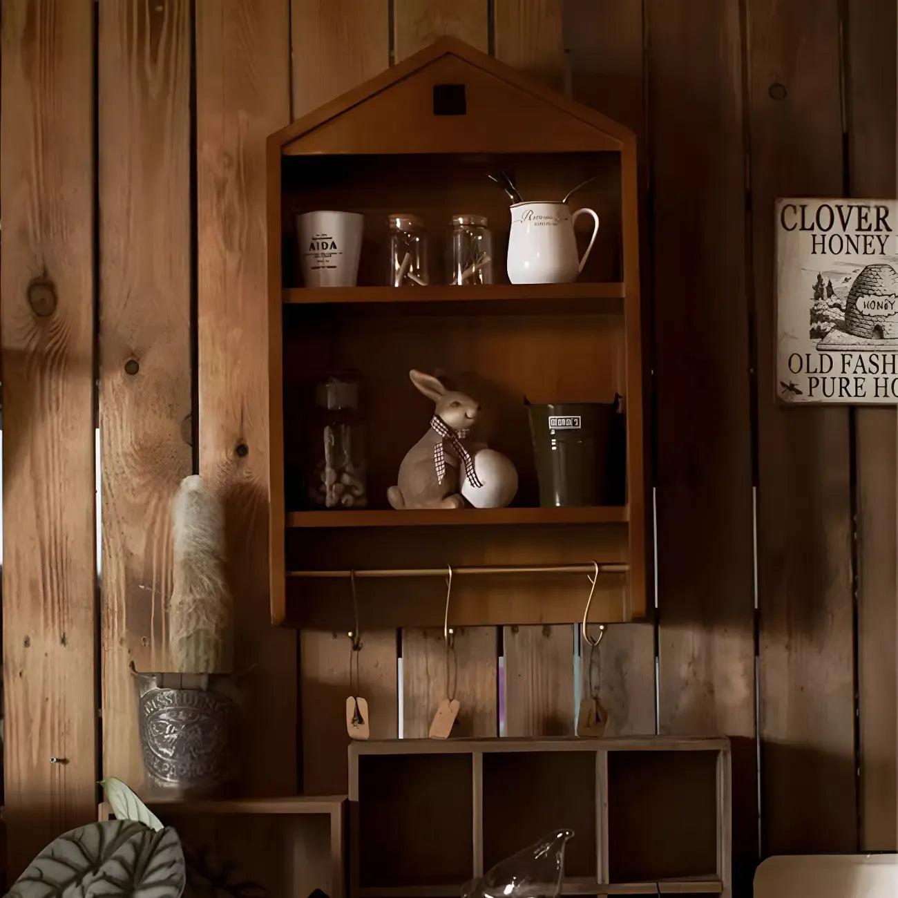 Classicial House-shaped 2 Shelves Floating Wood Display Cabinet