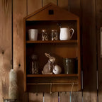 Classicial House-shaped 2 Shelves Floating Wood Display Cabinet