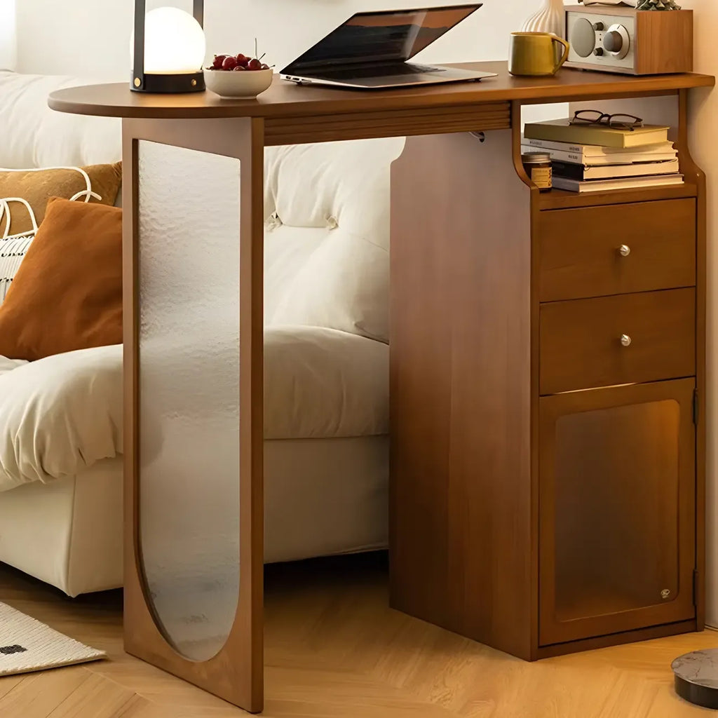 Free Form Brown Wooden Storage Bar Tables for Living Room