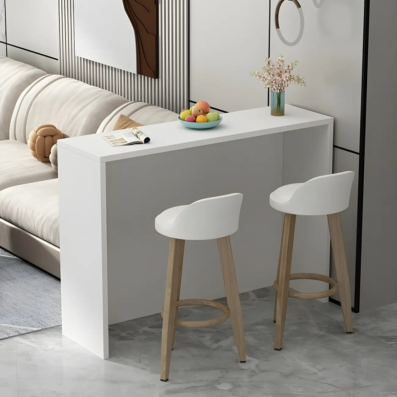 Living Room White Rectangular Wood Long Bar Table