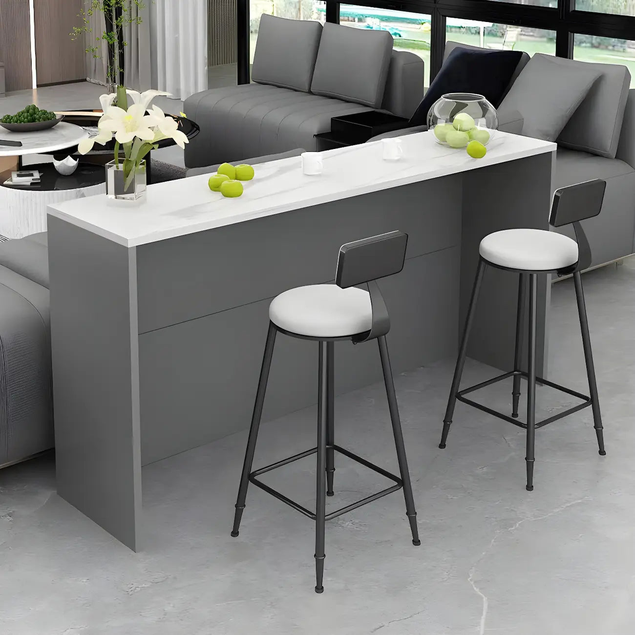 Living Room White Rectangular Wood Long Bar Table