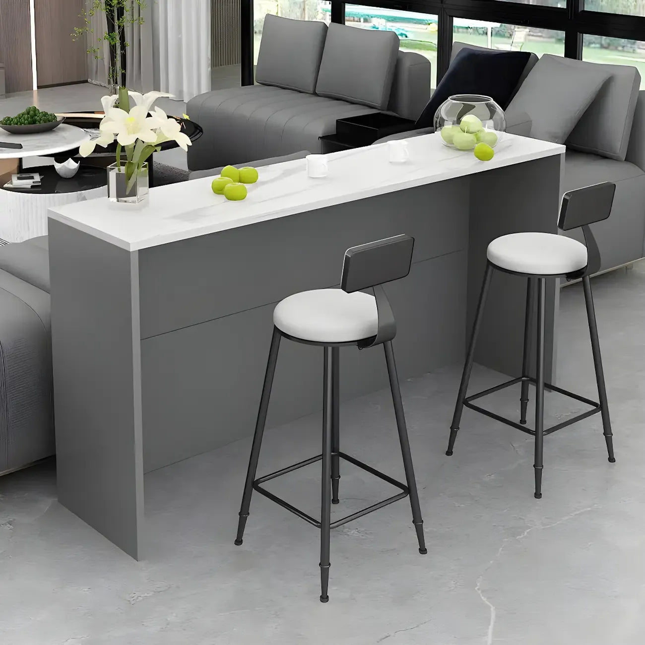 Living Room White Rectangular Wood Long Bar Table