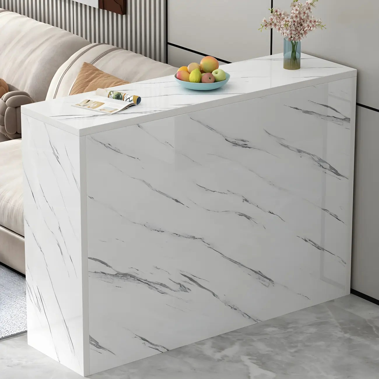 Living Room White Rectangular Wood Long Bar Table