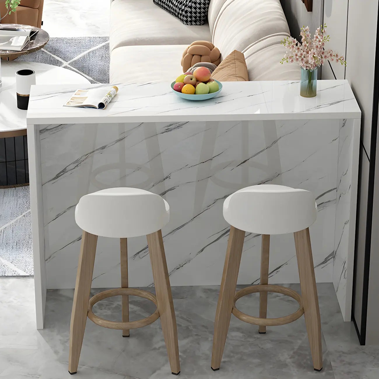Living Room White Rectangular Wood Long Bar Table