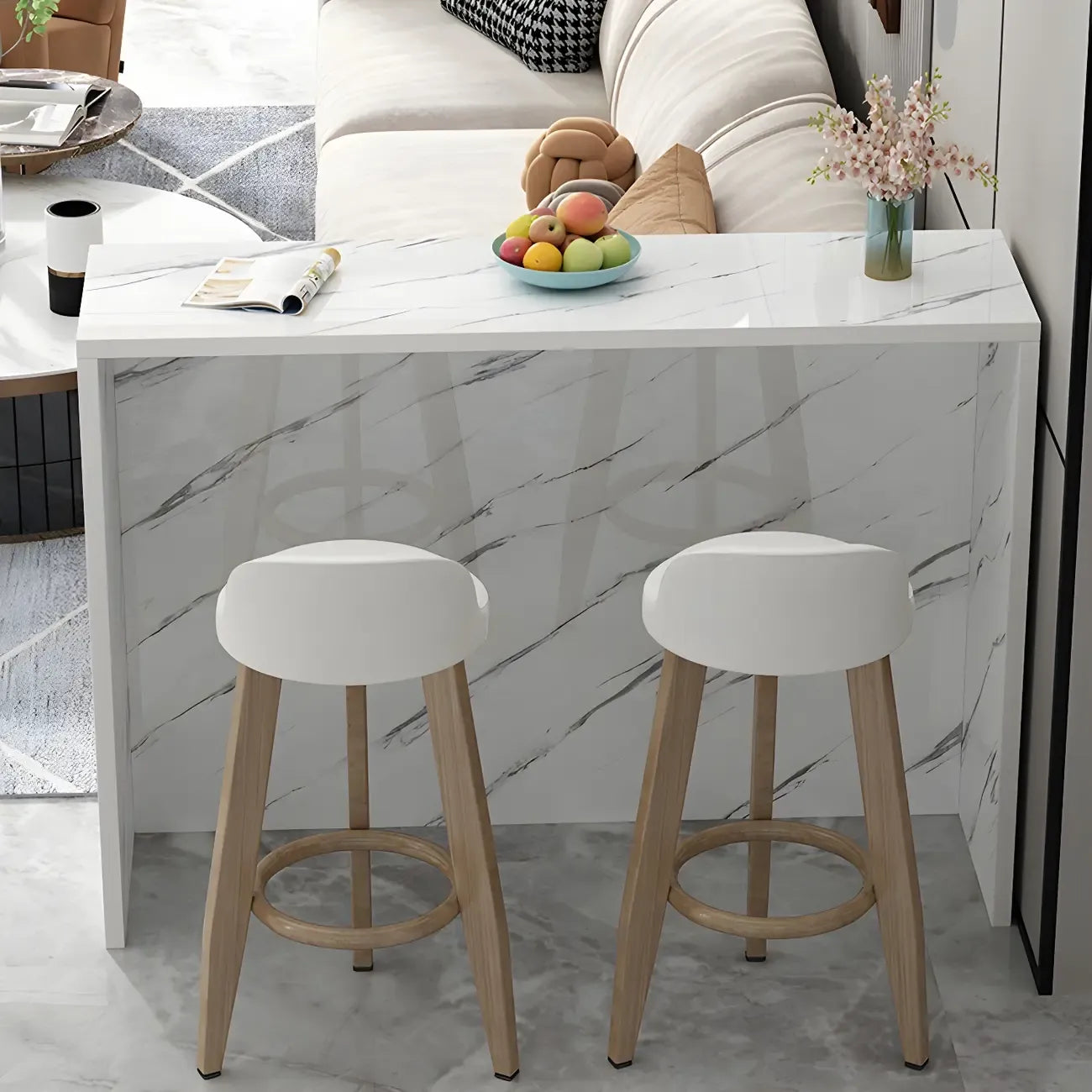 Living Room White Rectangular Wood Long Bar Table