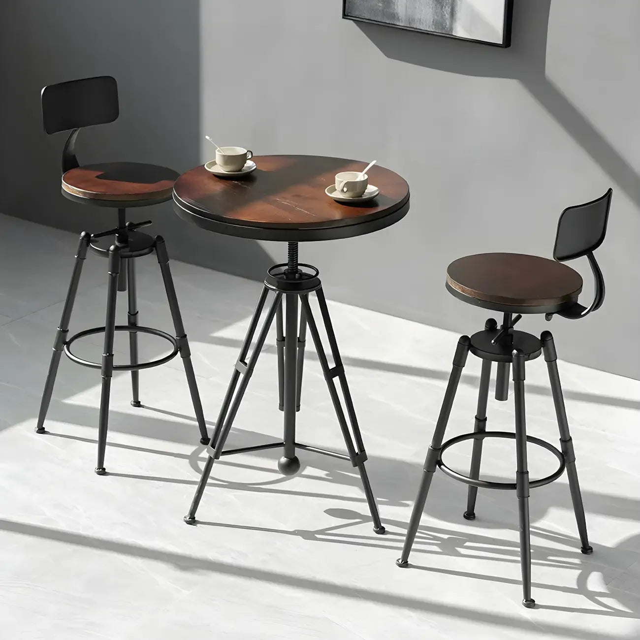 Industrial Brown Wooden Metal Adjustable Bar Tables