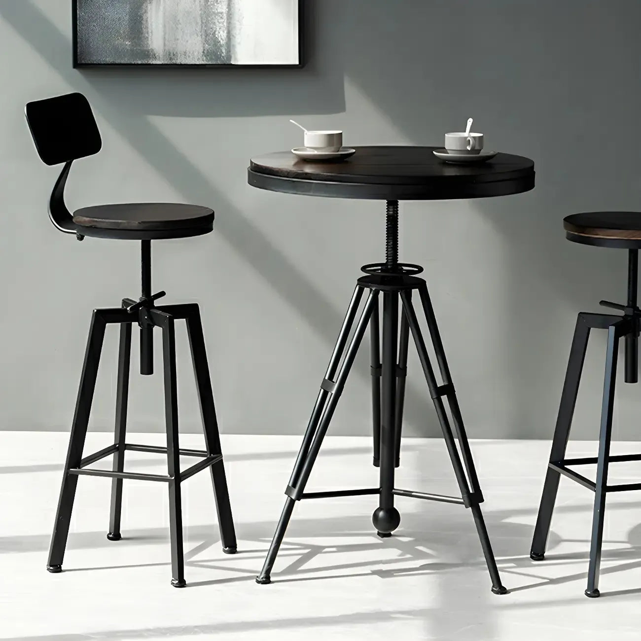 Industrial Brown Wooden Metal Adjustable Bar Tables