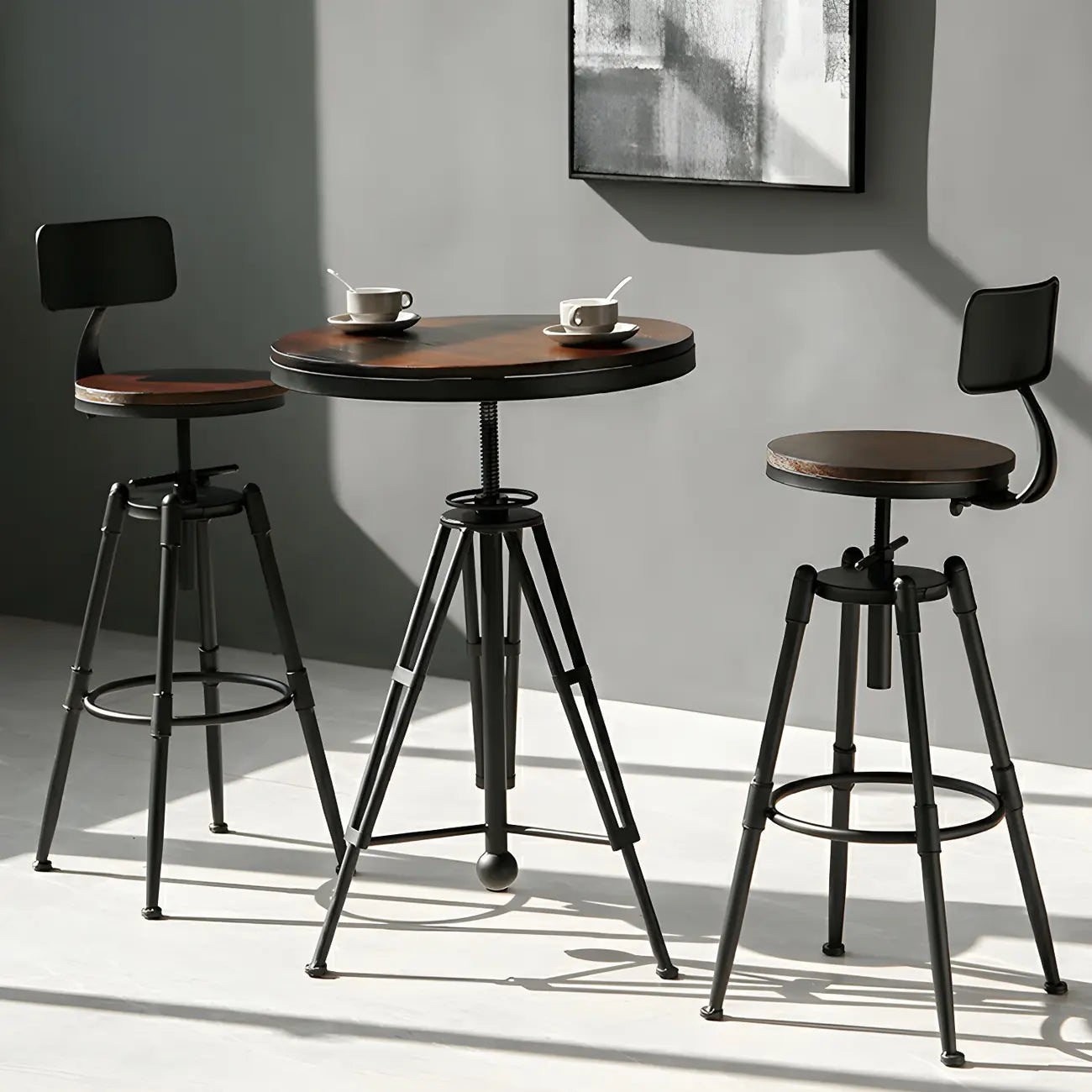 Industrial Brown Wooden Metal Adjustable Bar Tables