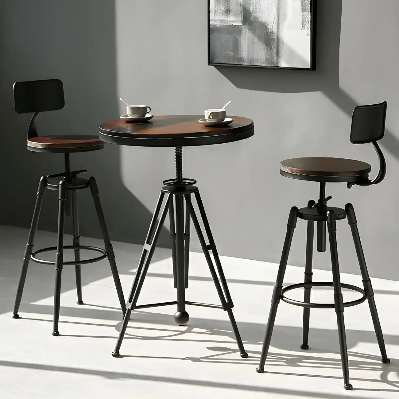 Industrial Brown Wooden Metal Adjustable Bar Tables