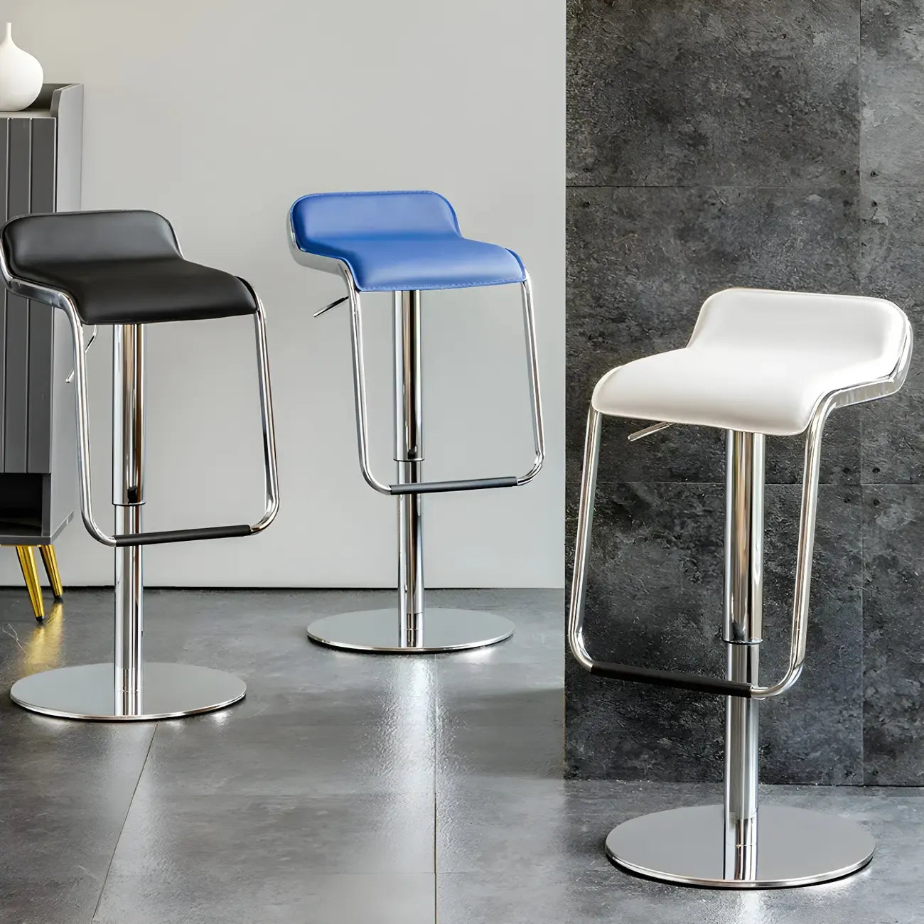 Modern Pedestal Swivel Bar Stool Adjustable Height Low Back Faux Leather