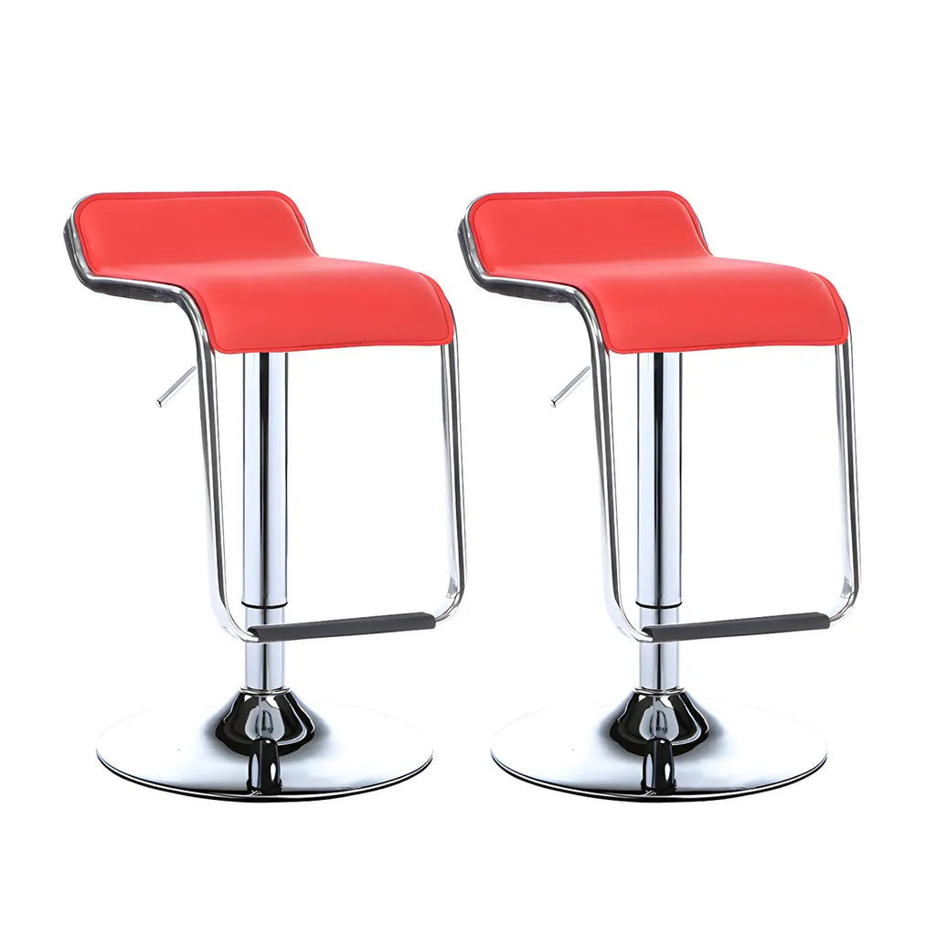 Modern Pedestal Swivel Bar Stool Adjustable Height Low Back Faux Leather