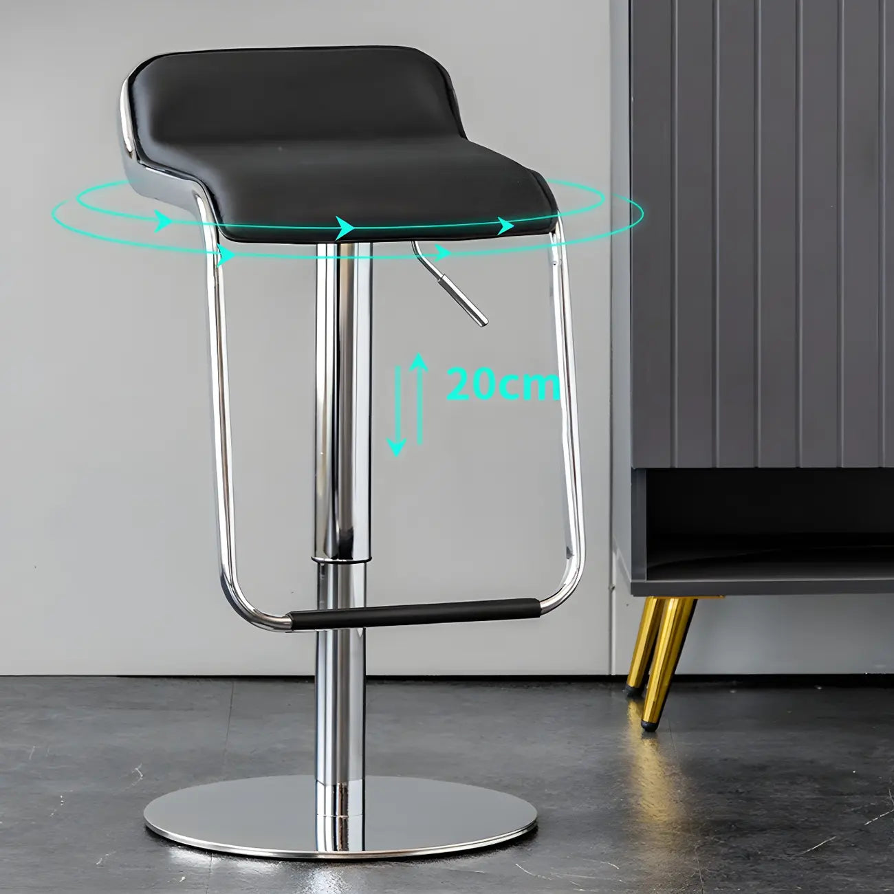 Modern Pedestal Swivel Bar Stool Adjustable Height Low Back Faux Leather