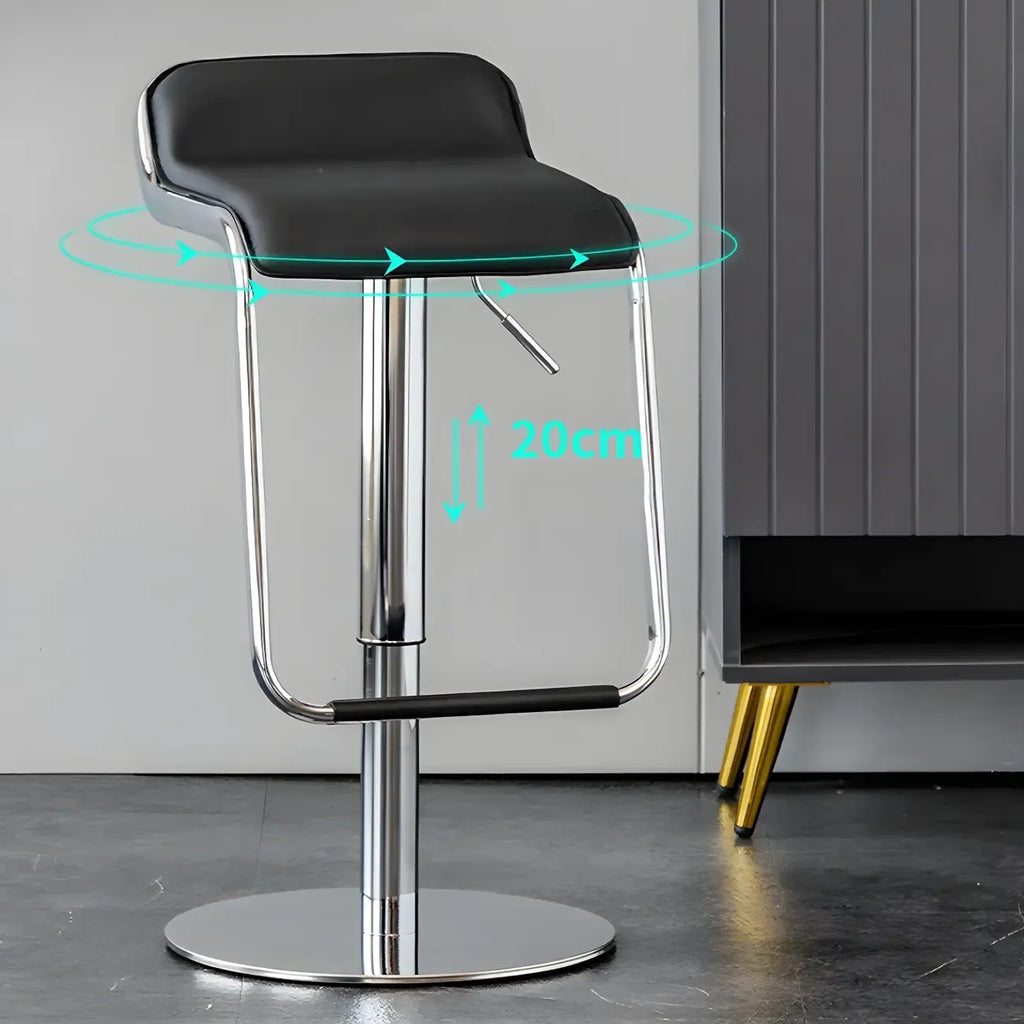 Modern Pedestal Swivel Bar Stool Adjustable Height Low Back Faux Leather