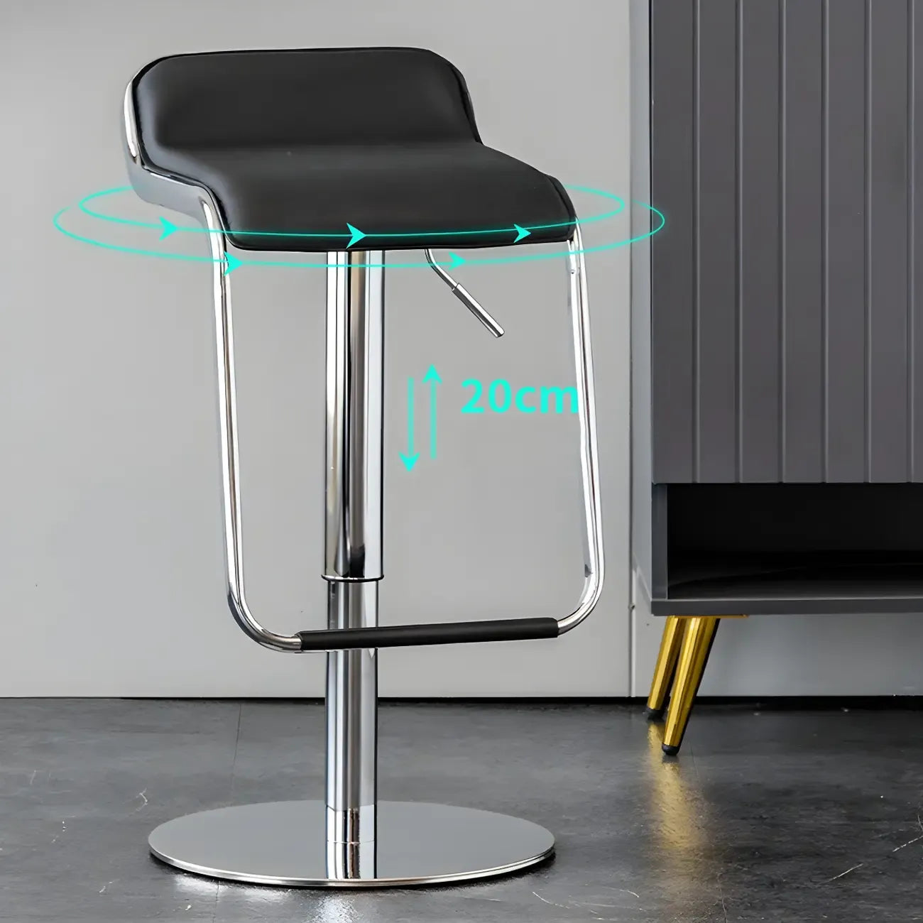 Modern Pedestal Swivel Bar Stool Adjustable Height Low Back Faux Leather