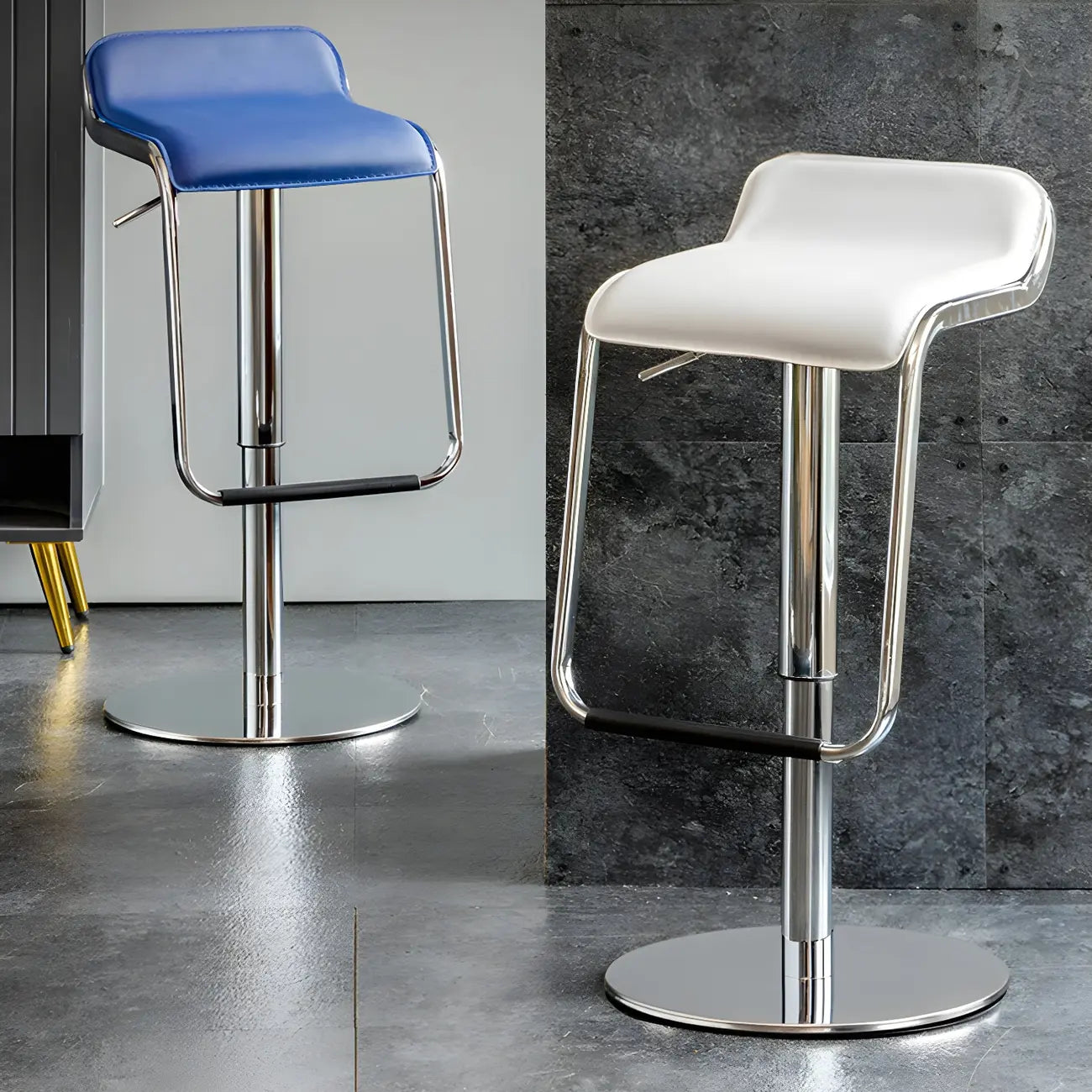 Modern Pedestal Swivel Bar Stool Adjustable Height Low Back Faux Leather