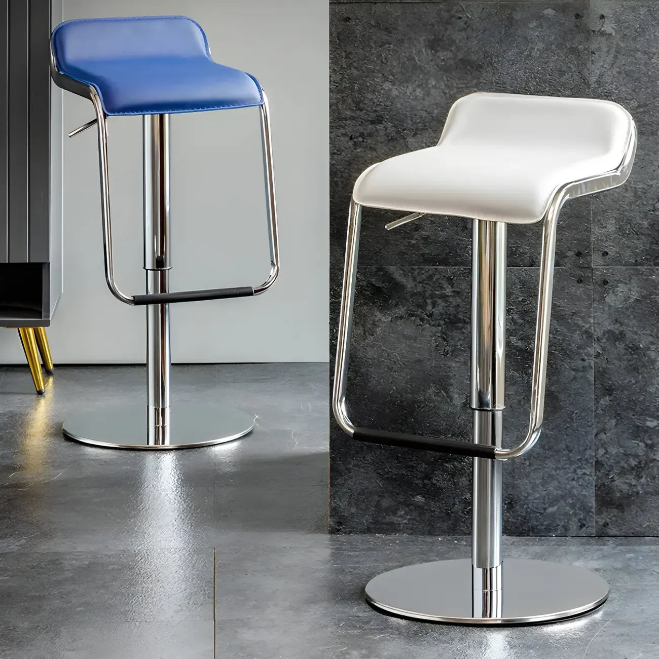 Modern Pedestal Swivel Bar Stool Adjustable Height Low Back Faux Leather