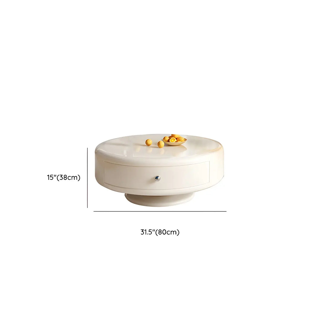 Modern White Round Wood Coffee Table with Drawer