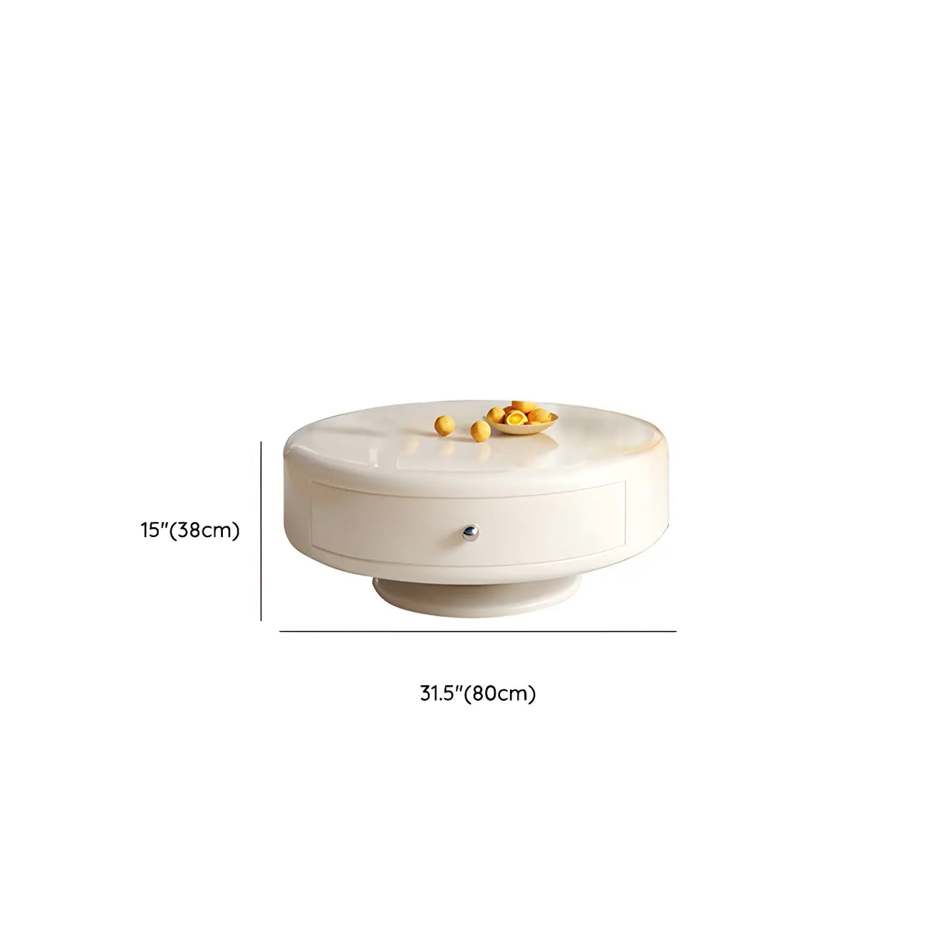 Modern White Round Wood Coffee Table with Drawer
