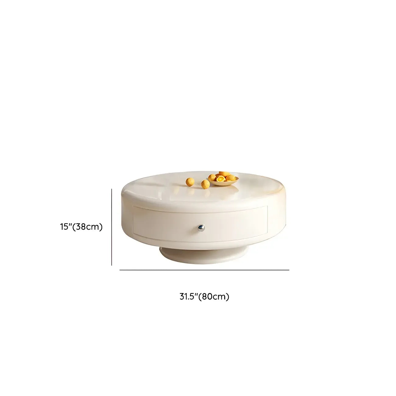 Modern White Round Wood Coffee Table with Drawer