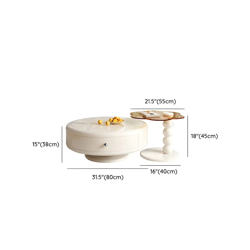 Modern White Round Wood Coffee Table with Drawer