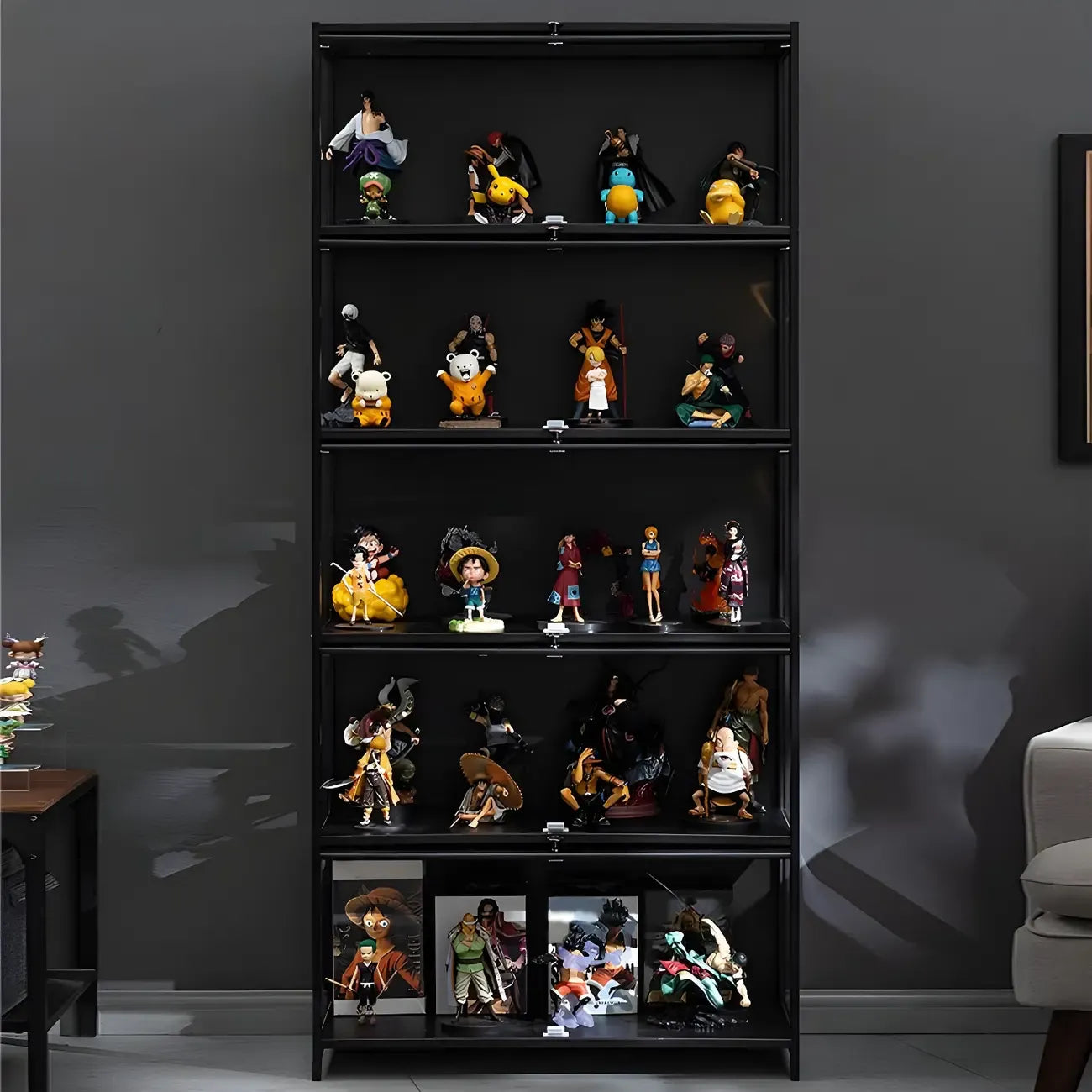 Elegant Black Bamboo Clear Figure Display Cabinet