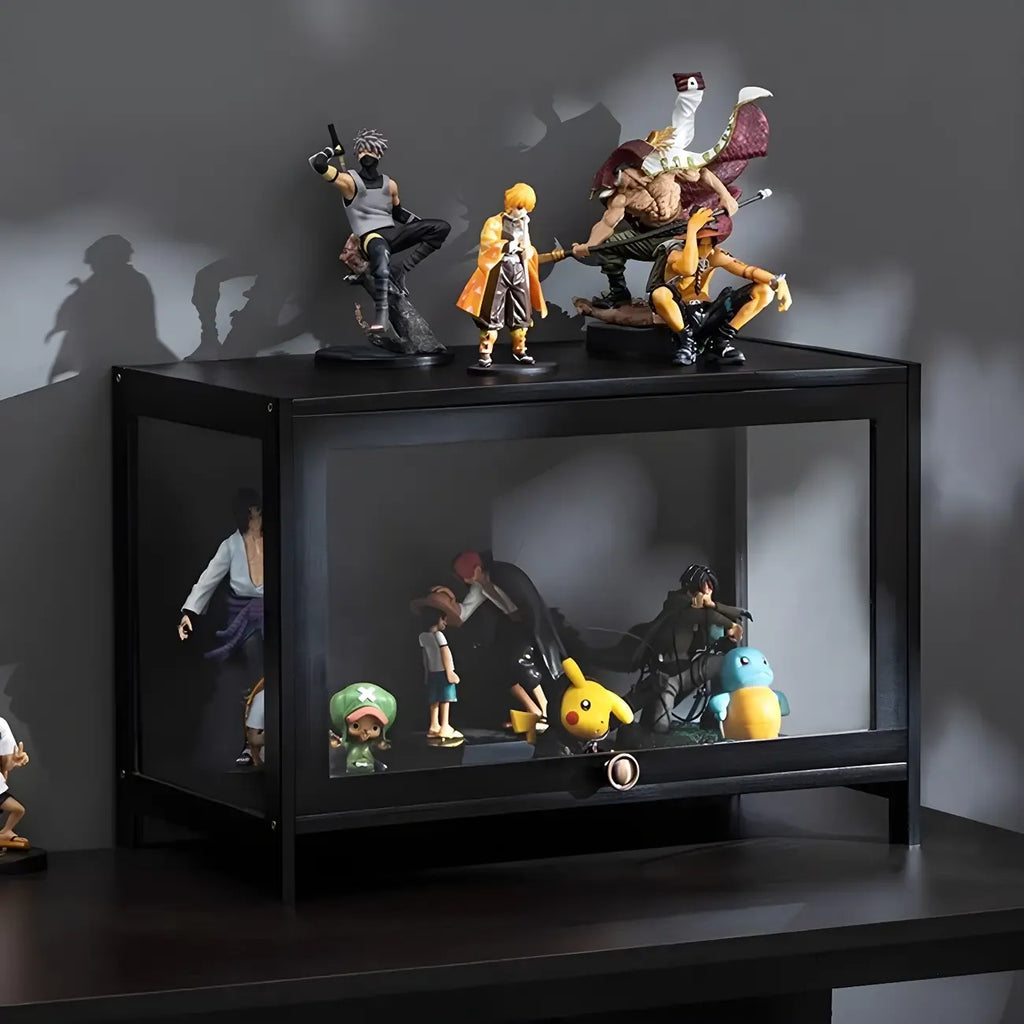 Elegant Black Bamboo Clear Figure Display Cabinet