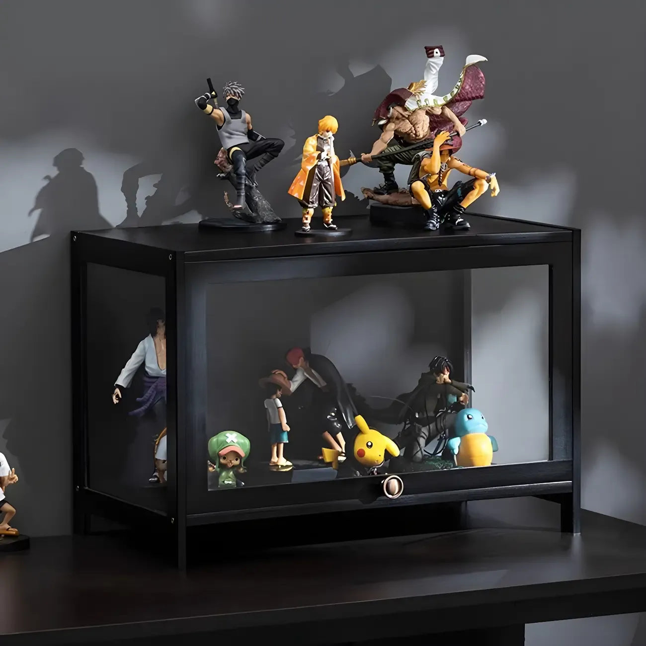 Elegant Black Bamboo Clear Figure Display Cabinet