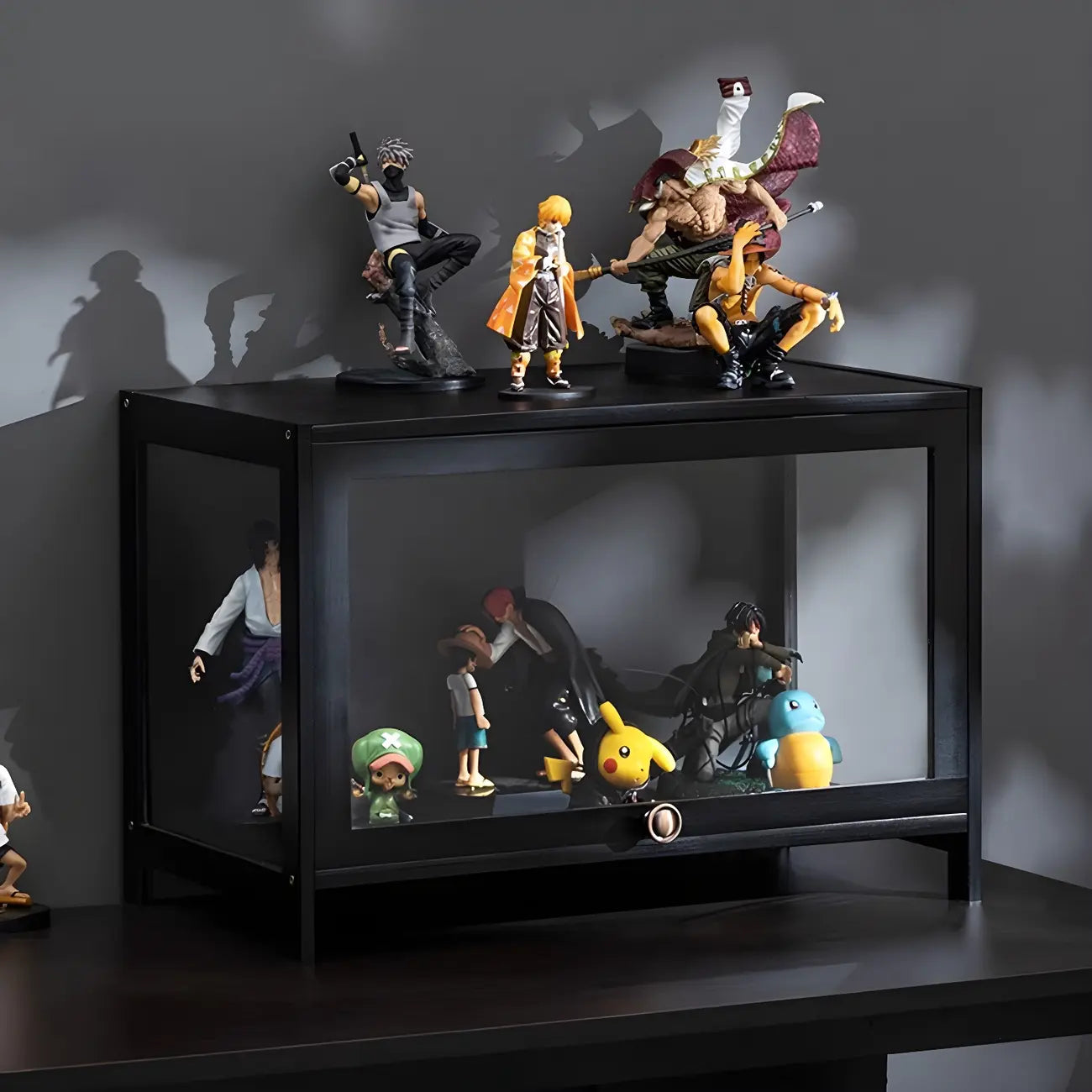 Elegant Black Bamboo Clear Figure Display Cabinet