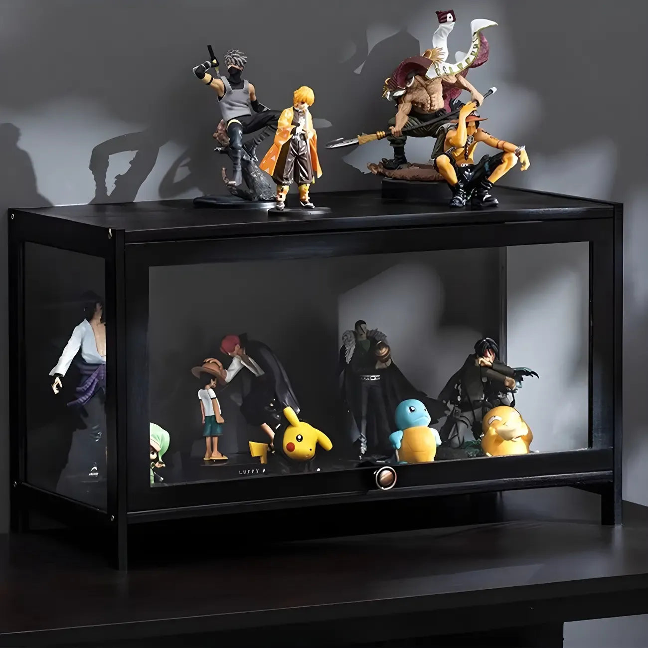Elegant Black Bamboo Clear Figure Display Cabinet