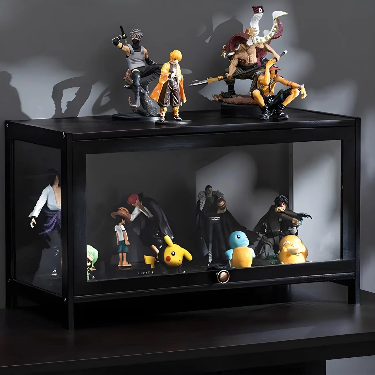 Elegant Black Bamboo Clear Figure Display Cabinet