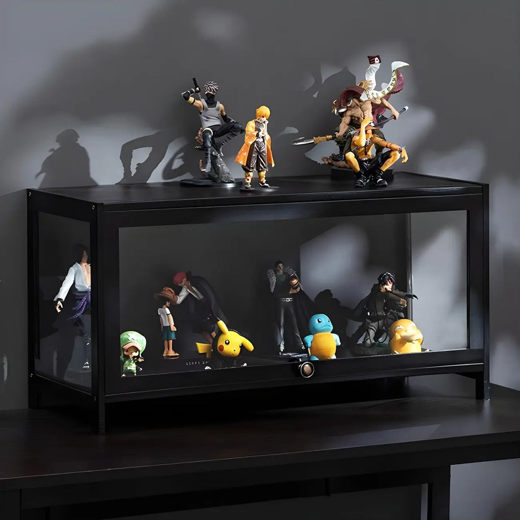 Elegant Black Bamboo Clear Figure Display Cabinet