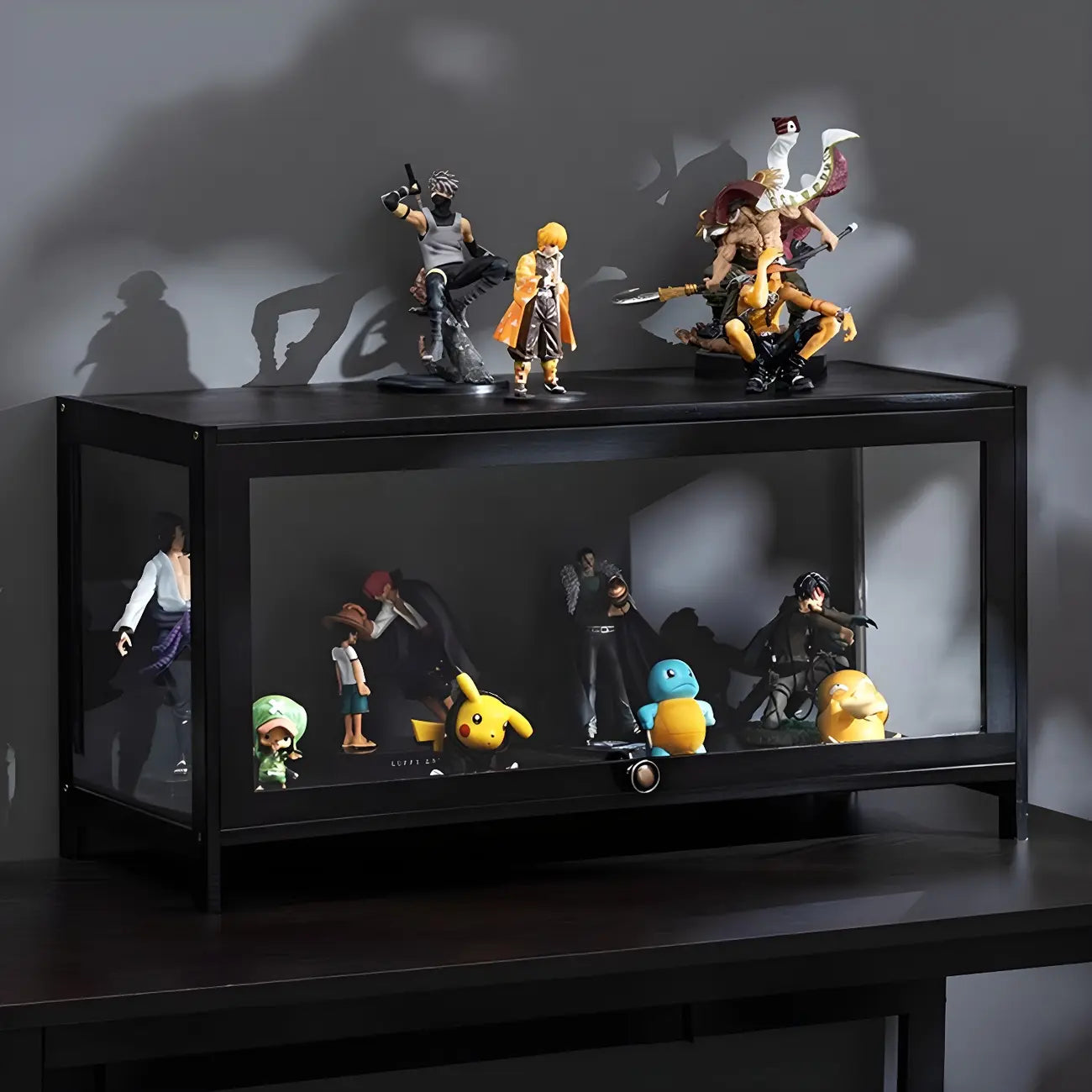 Elegant Black Bamboo Clear Figure Display Cabinet