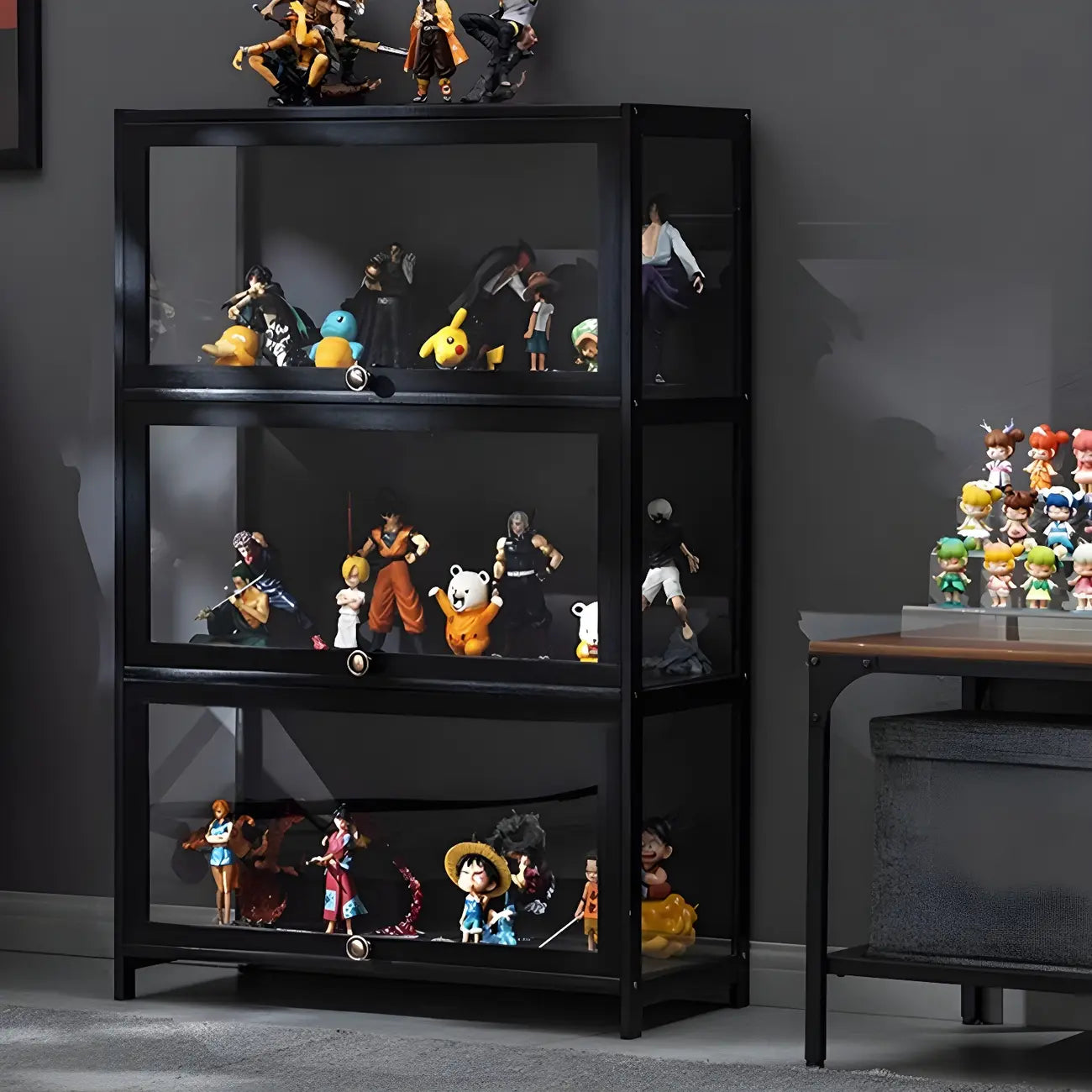 Elegant Black Bamboo Clear Figure Display Cabinet