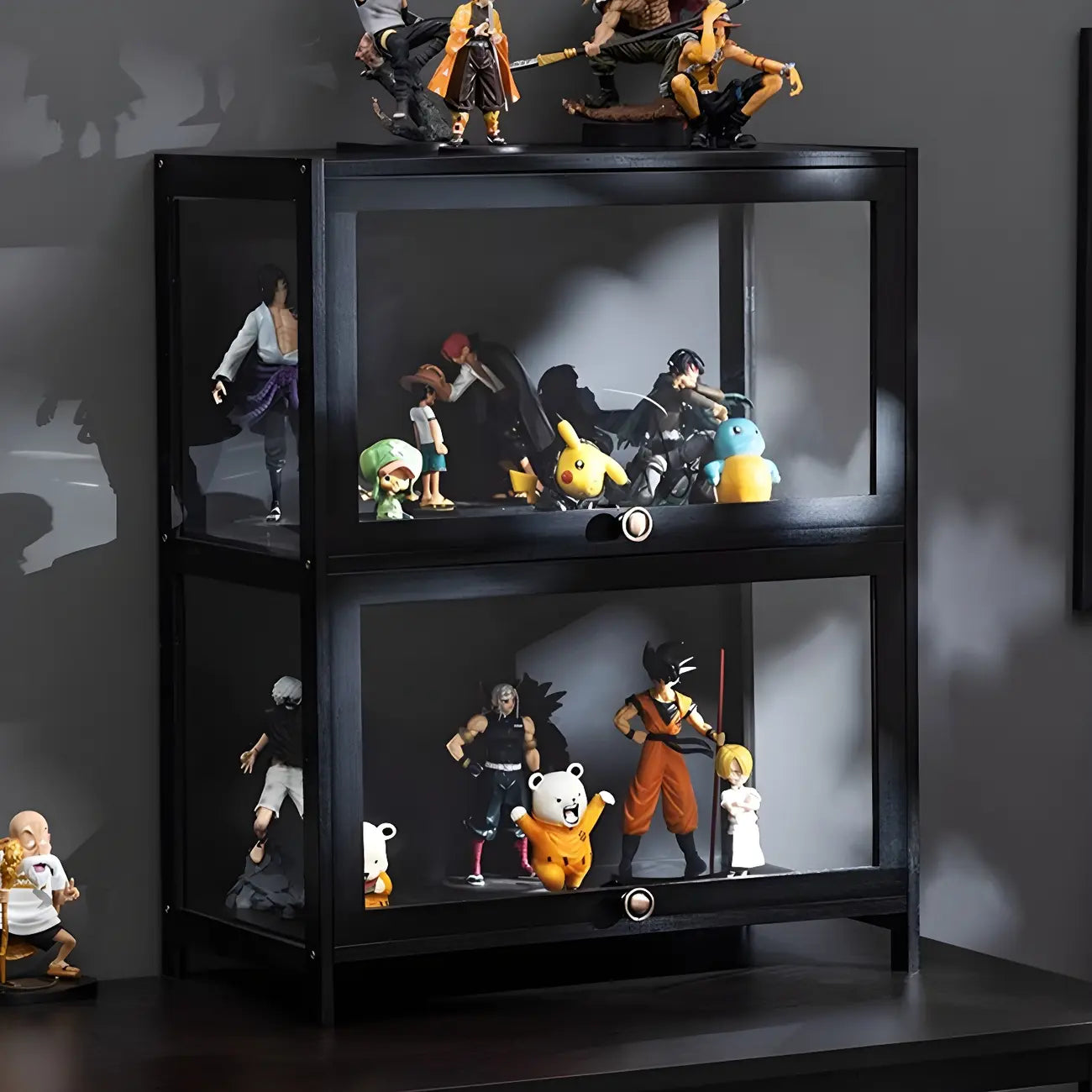 Elegant Black Bamboo Clear Figure Display Cabinet