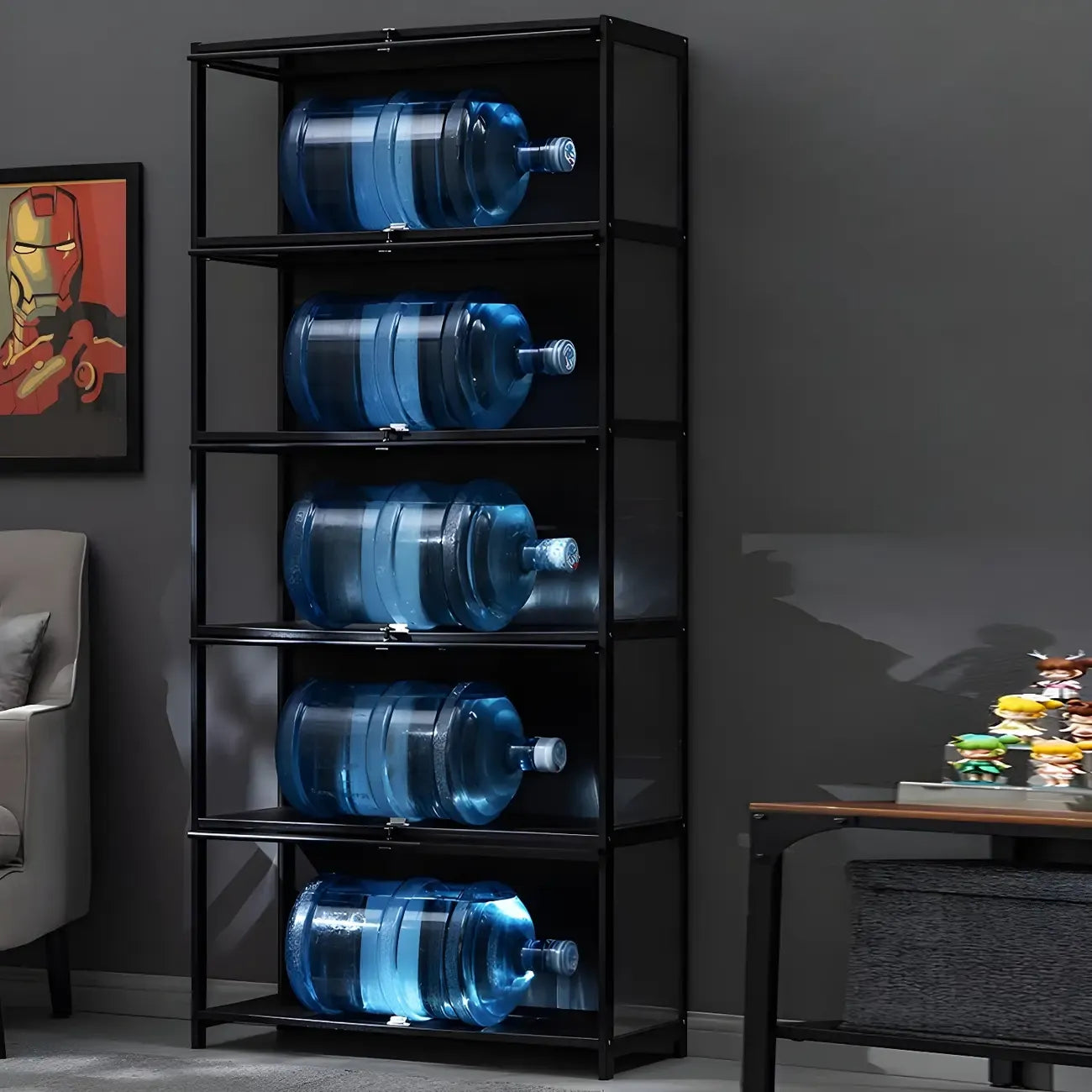 Elegant Black Bamboo Clear Figure Display Cabinet