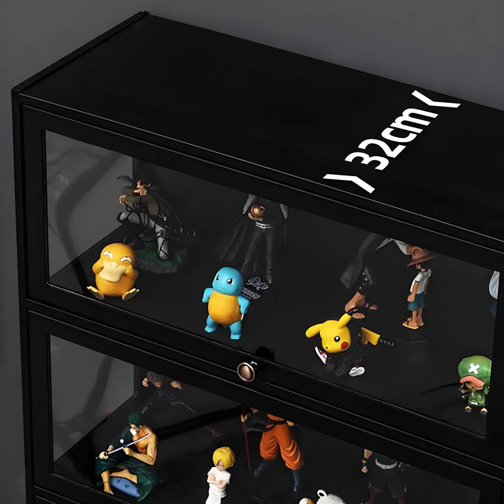 Elegant Black Bamboo Clear Figure Display Cabinet