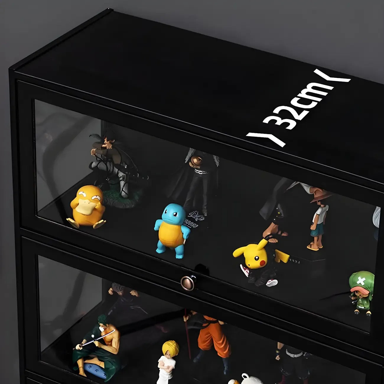 Elegant Black Bamboo Clear Figure Display Cabinet