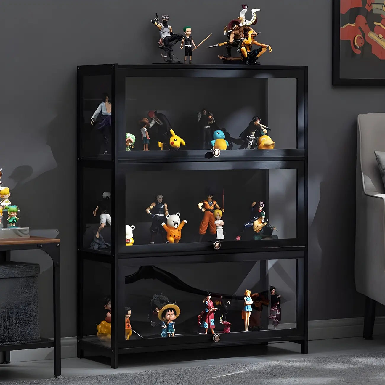 Elegant Black Bamboo Clear Figure Display Cabinet